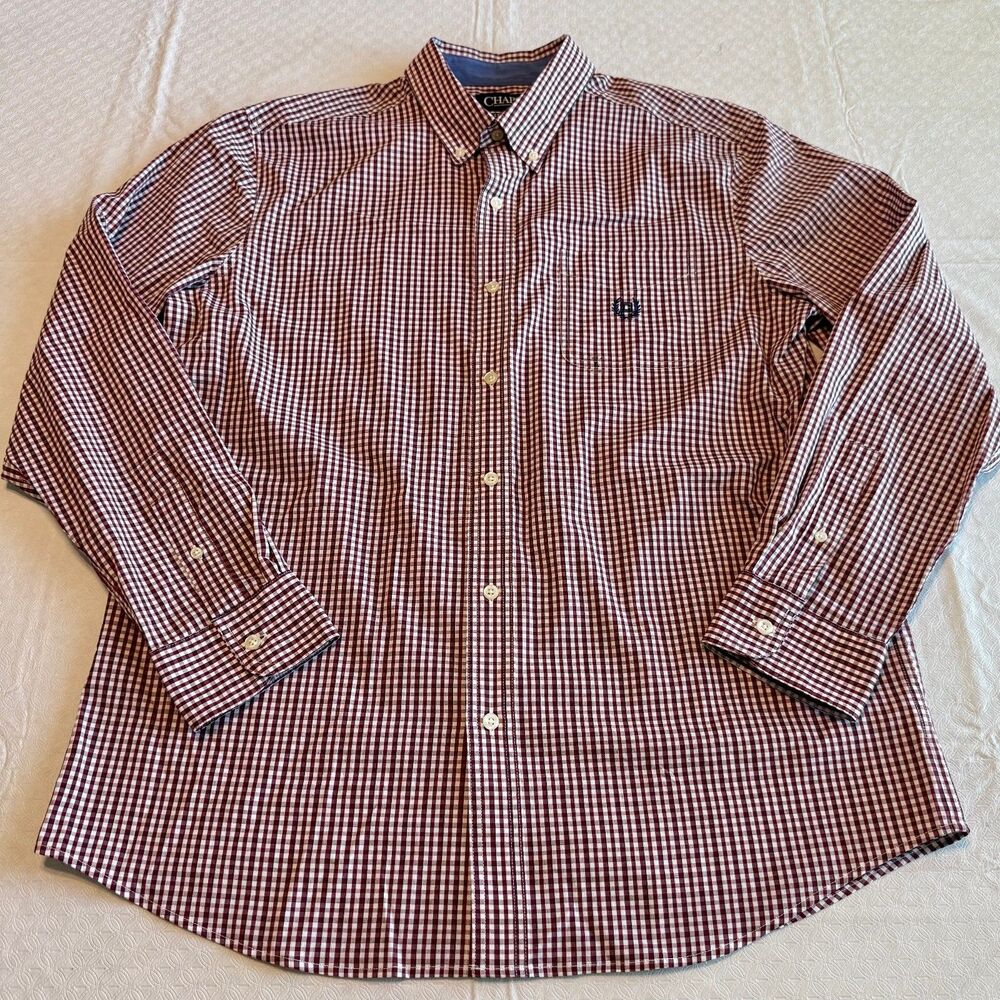 Chaps Men's Stretch Easy Care Red Checkered Shirt L